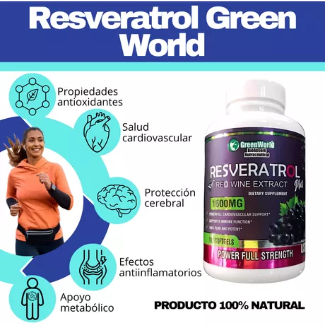 RESVERATROL™ 1600 mg - El Secreto para Combatir el Envejecimiento - 100Caps - GRAN OFERTA 3 X 2 🔥🔥